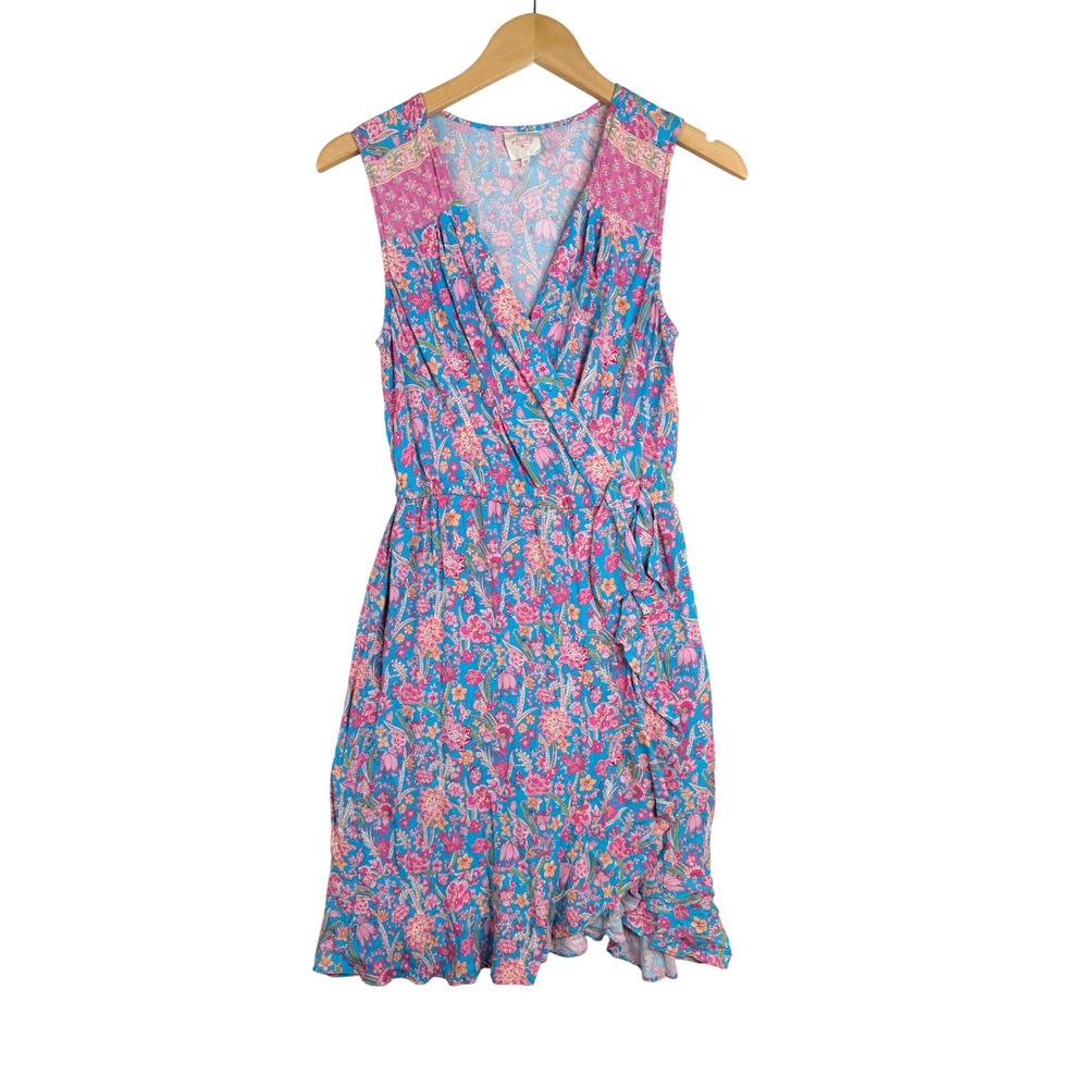 Plenty by Tracy Reese Floral Print Sleeveless Wrap Mini Dress size XS Blue/Pink